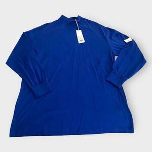 Adidas Y-3 Blue Mock Neck Long Sleeved Logo Tee IB4775 Mens Size Medium New (a)